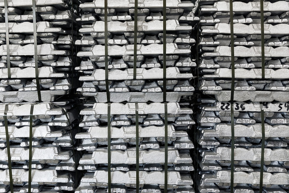Bundled aluminium alloy ingots secured with straps for export transport