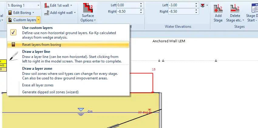 Reset the soil layer lines from the selected boring