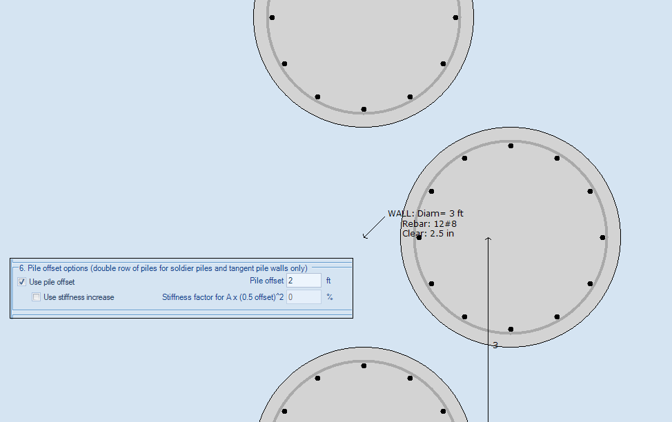 Pile offset options and piles top view in DeepEX software