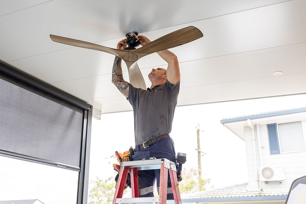 Outdoor or patio ceiling fan installation by a qualified electrician.