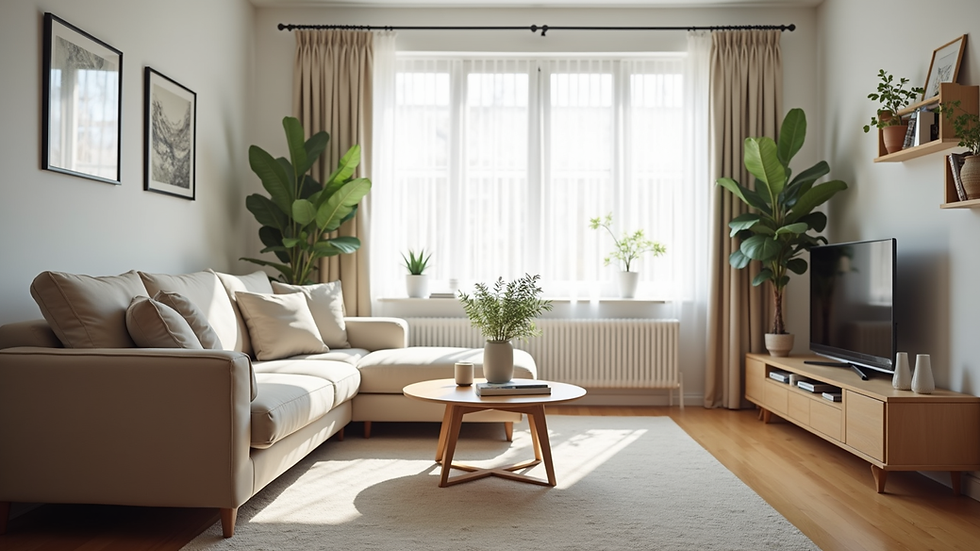 Eye-level view of a clean and organized living room
