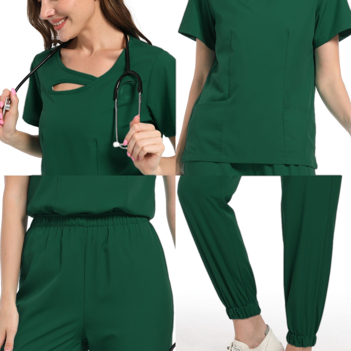 New Scrubs Set Medical Uniforms Stretch Scrub Tops With Pocket Pants Nurse Unifo