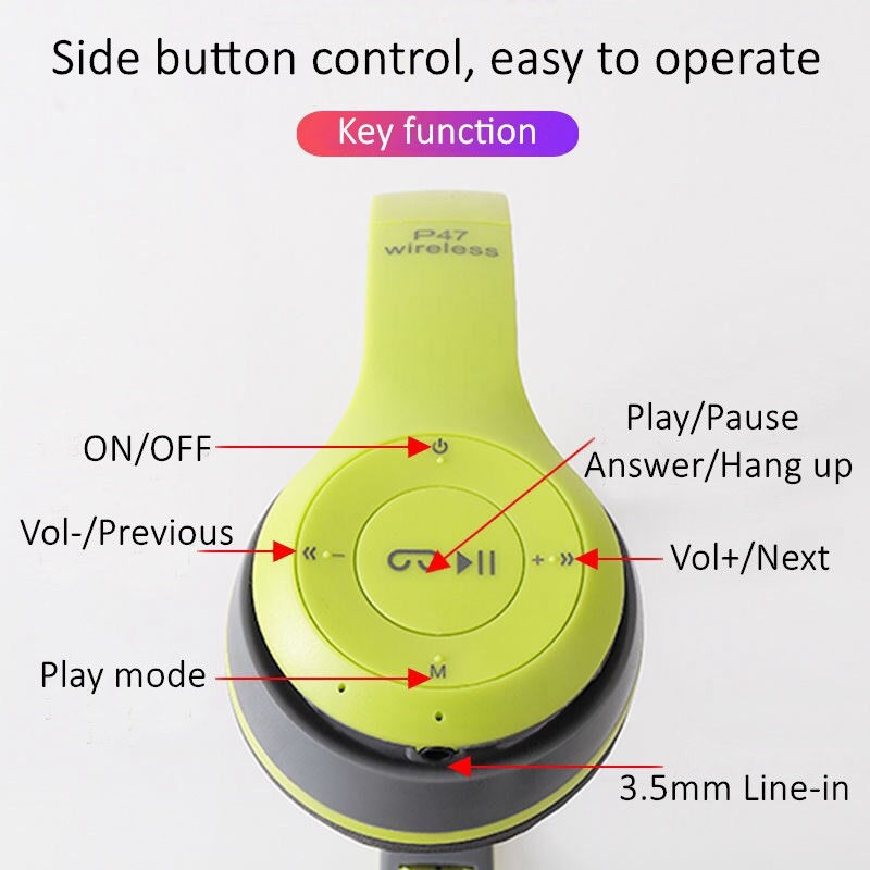 Thumbnail: Stereo P47 Headset 5.0 Bluetooth Headset Folding Series Wireless Sports Game Hea