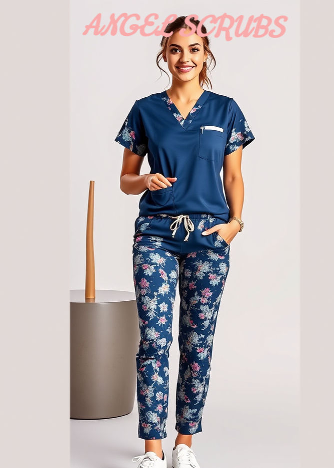 confident stylish nurse_cna in trendy scrubs and scrub shoes with a boutique luxury vibe_e
