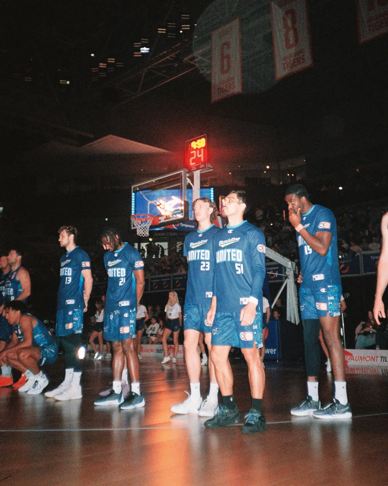 melbourne united lined up during the pre game announcements
