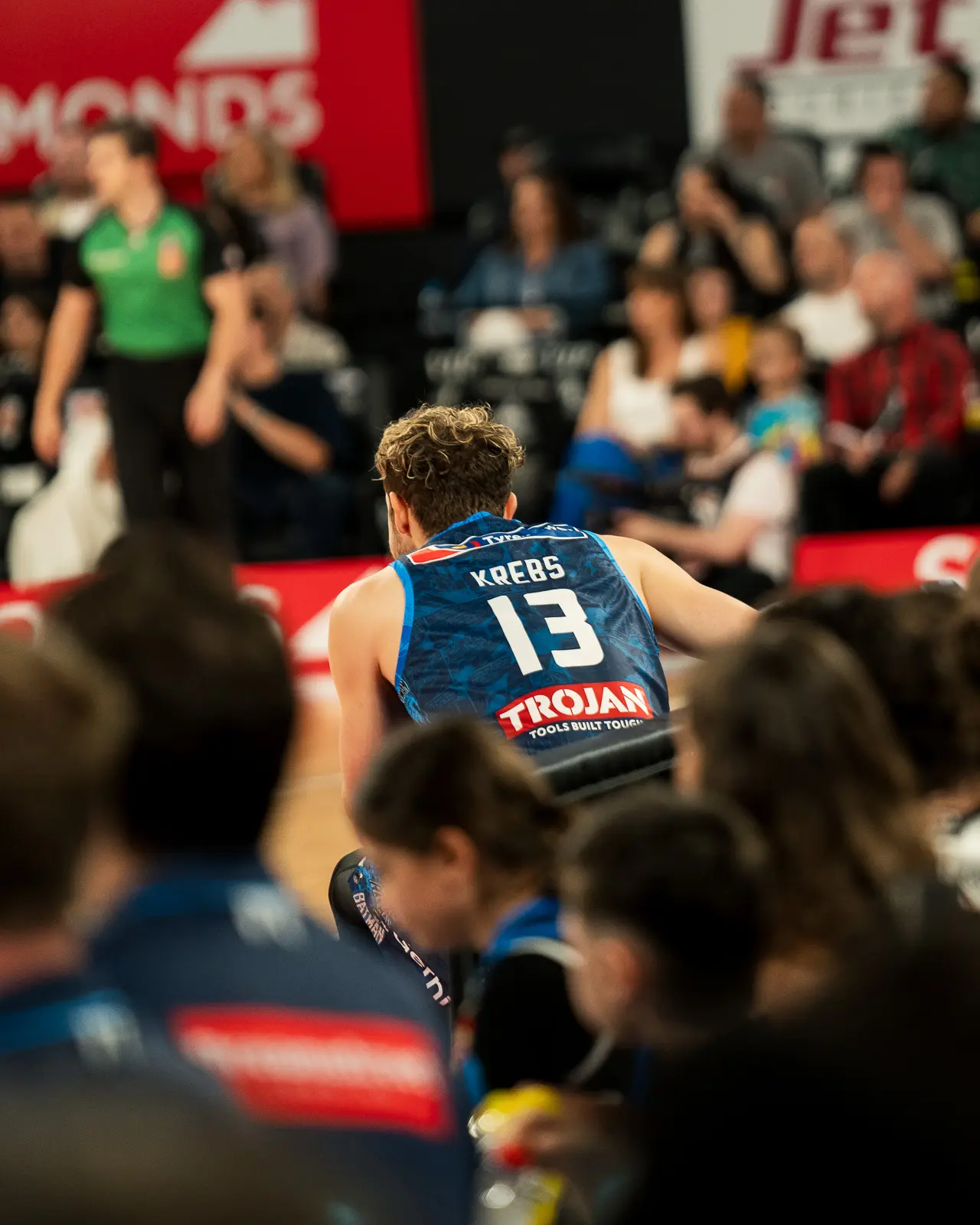 tanner krebs about to sub into the melbourne united vs brisbane bullets game