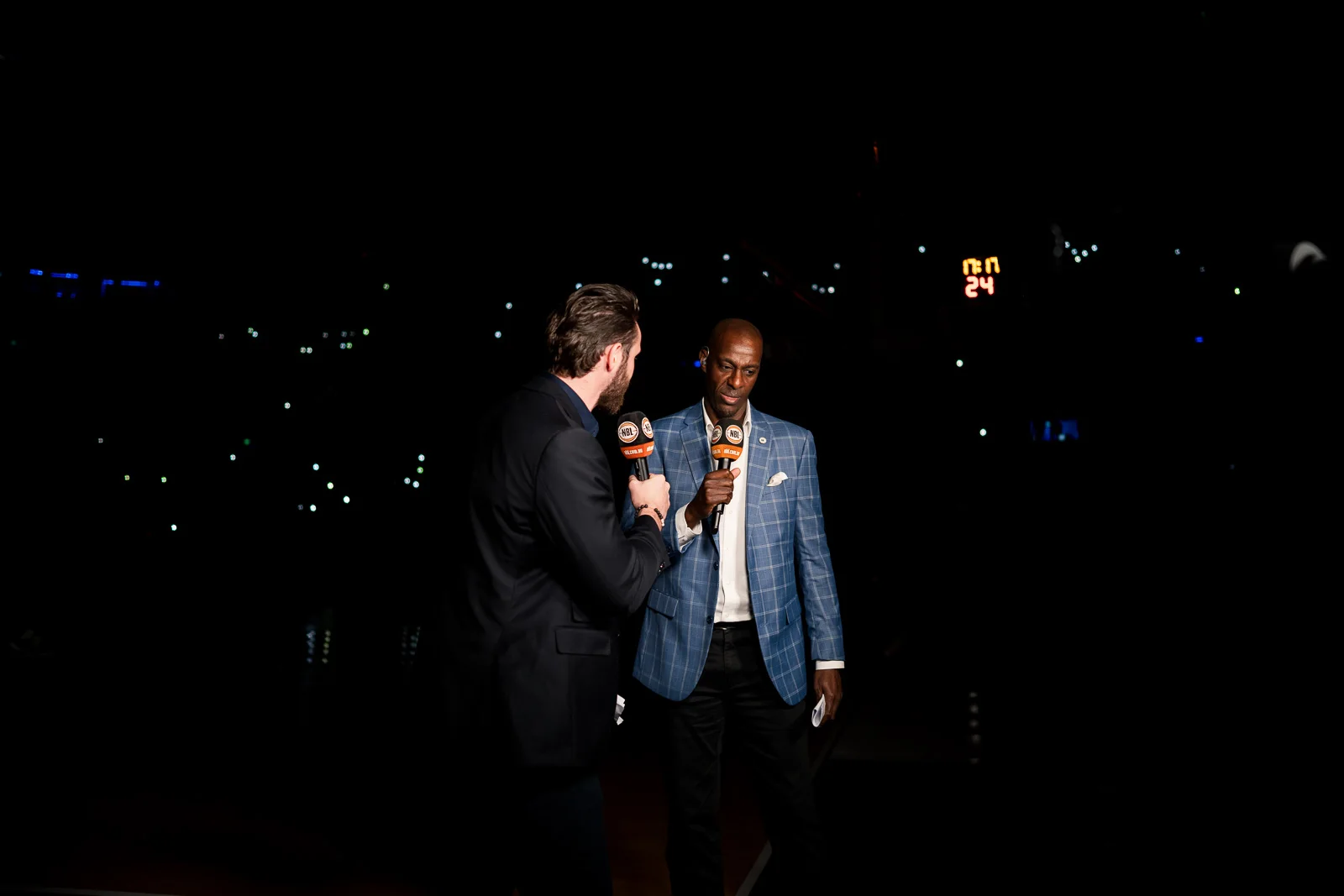 commentators felix von hofe and lanard copeland before the nbl melbourne united game