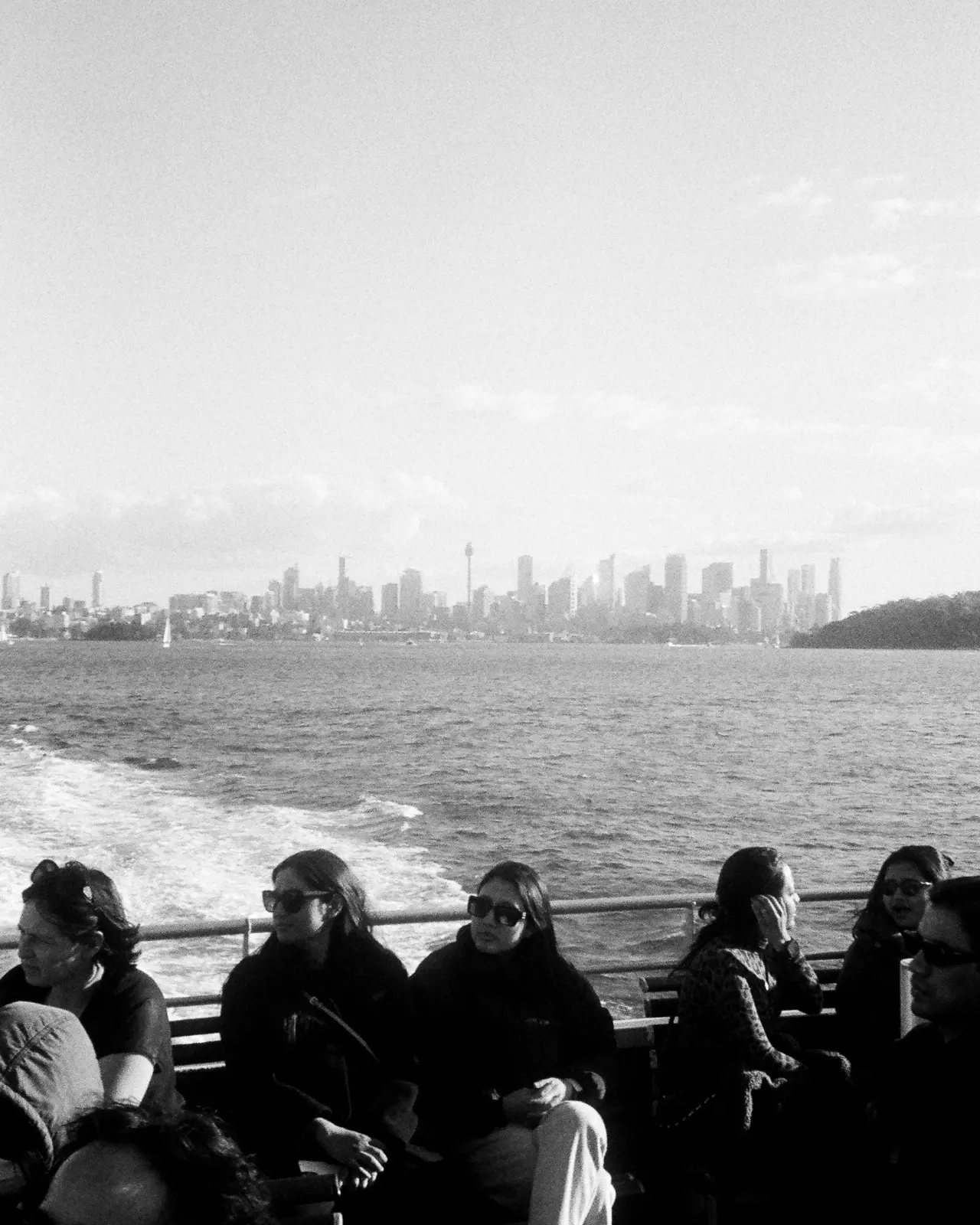 Sydney harbour on Manly ferry shot on canon film camera with ilford 400iso black and white 
