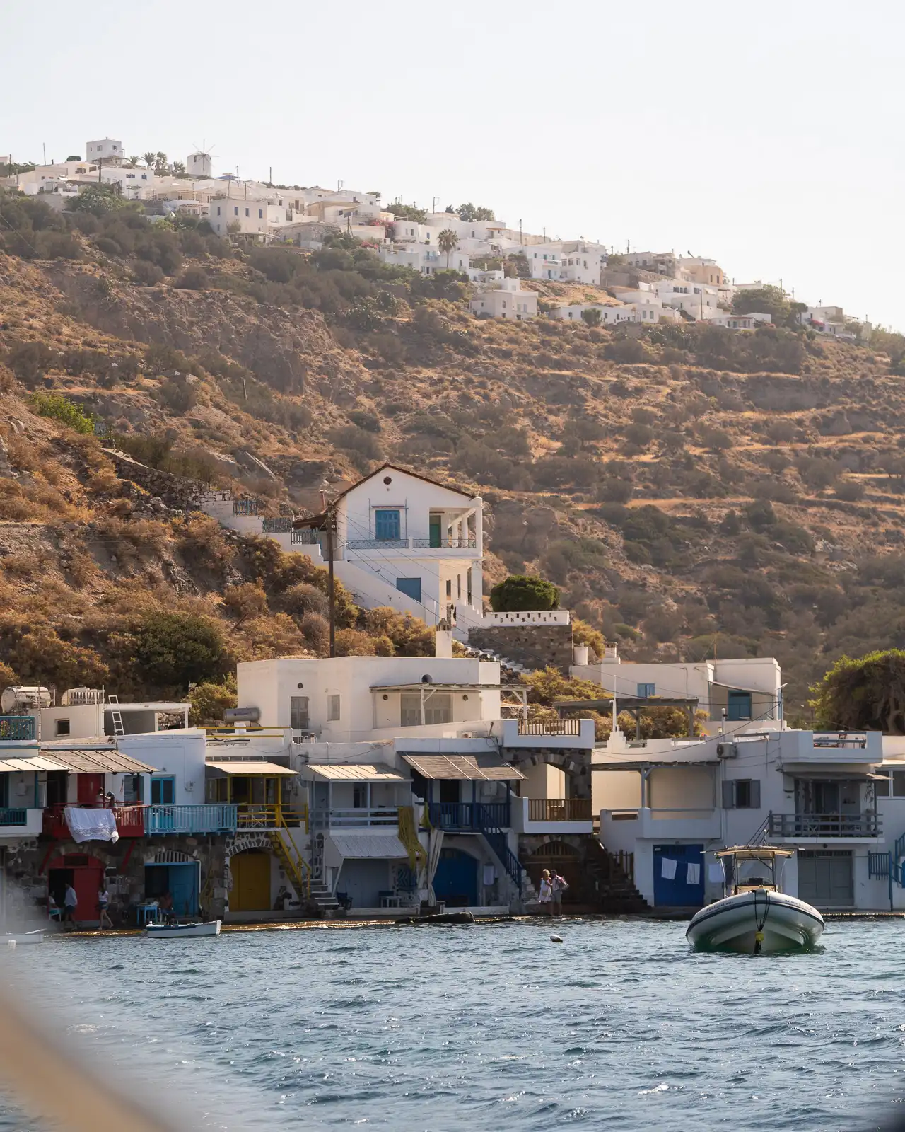 View of Klima from the boat tour of Milos