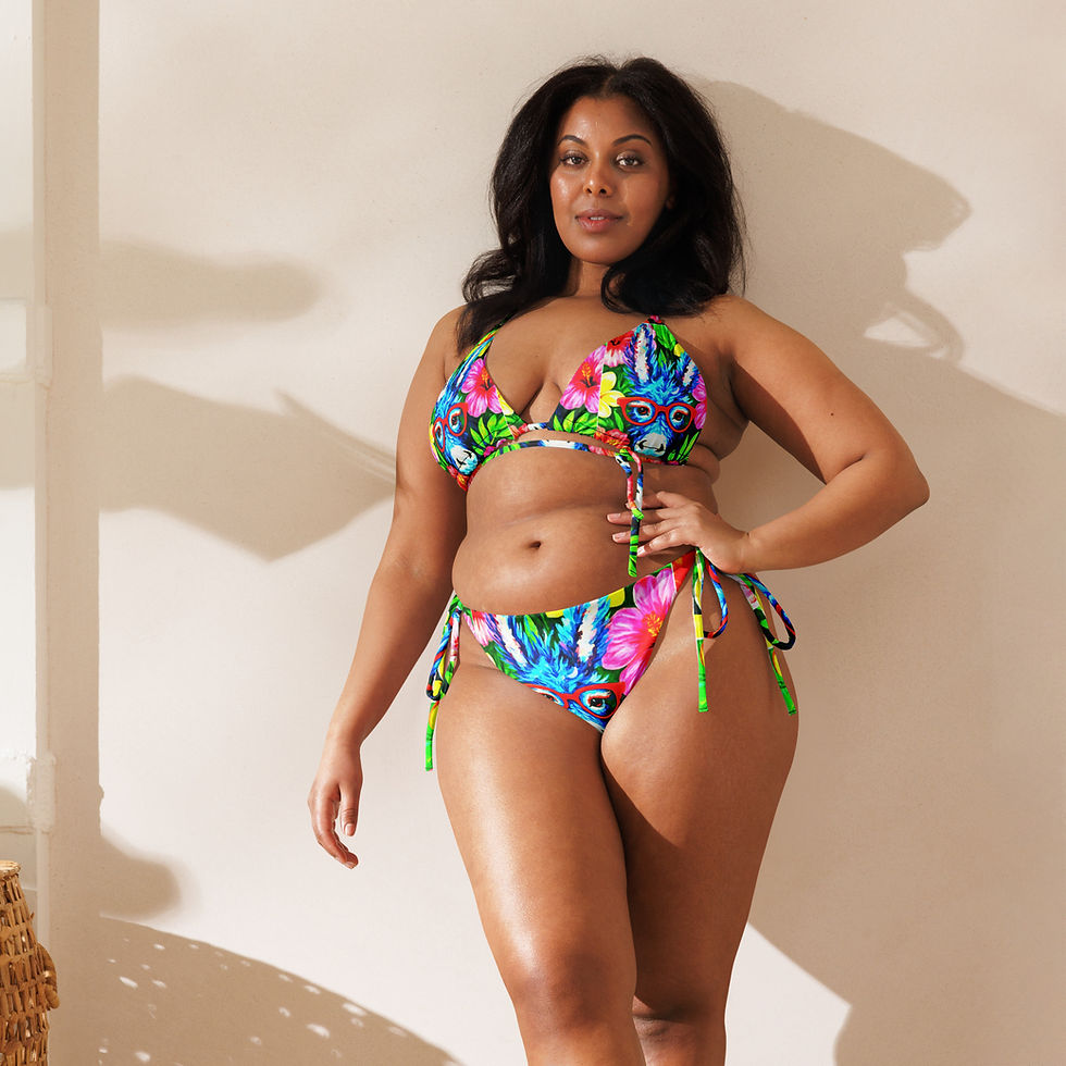 Thumbnail: Whisky in bloom blue All-over print recycled string bikini