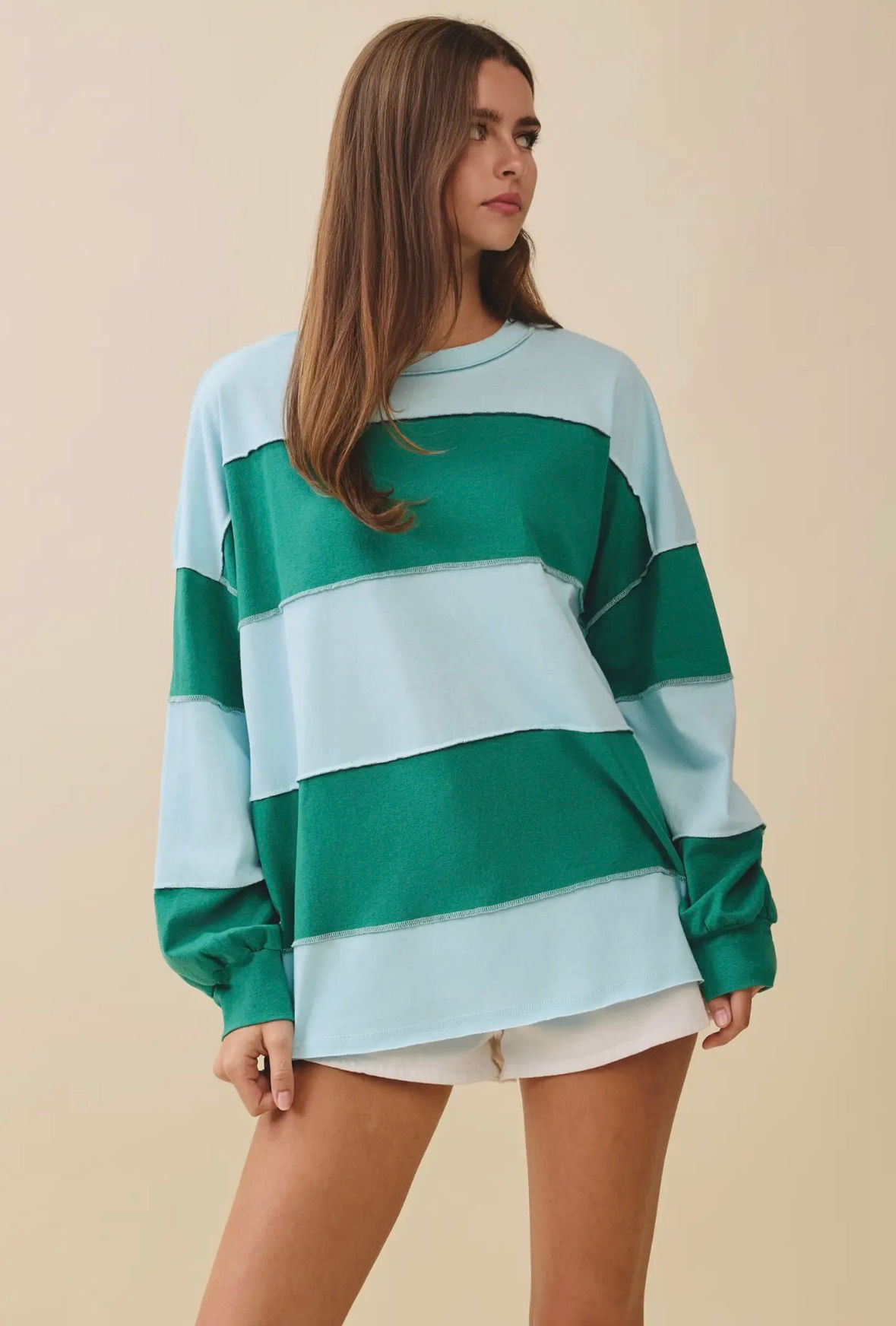 Emerald green and light blue colorblock oversized sweatshirt
