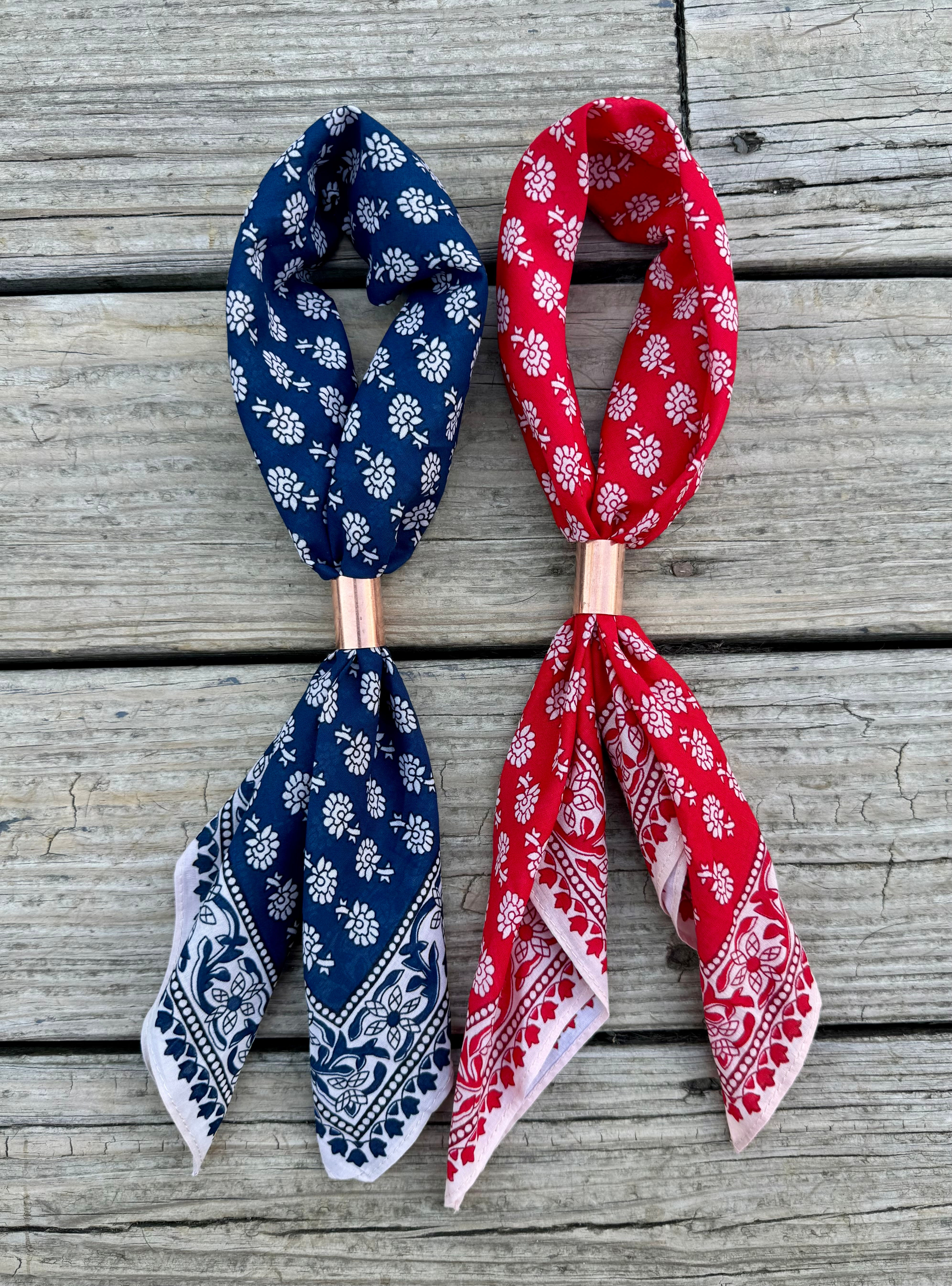 Handmade Americana cotton bandanas in navy blue and red