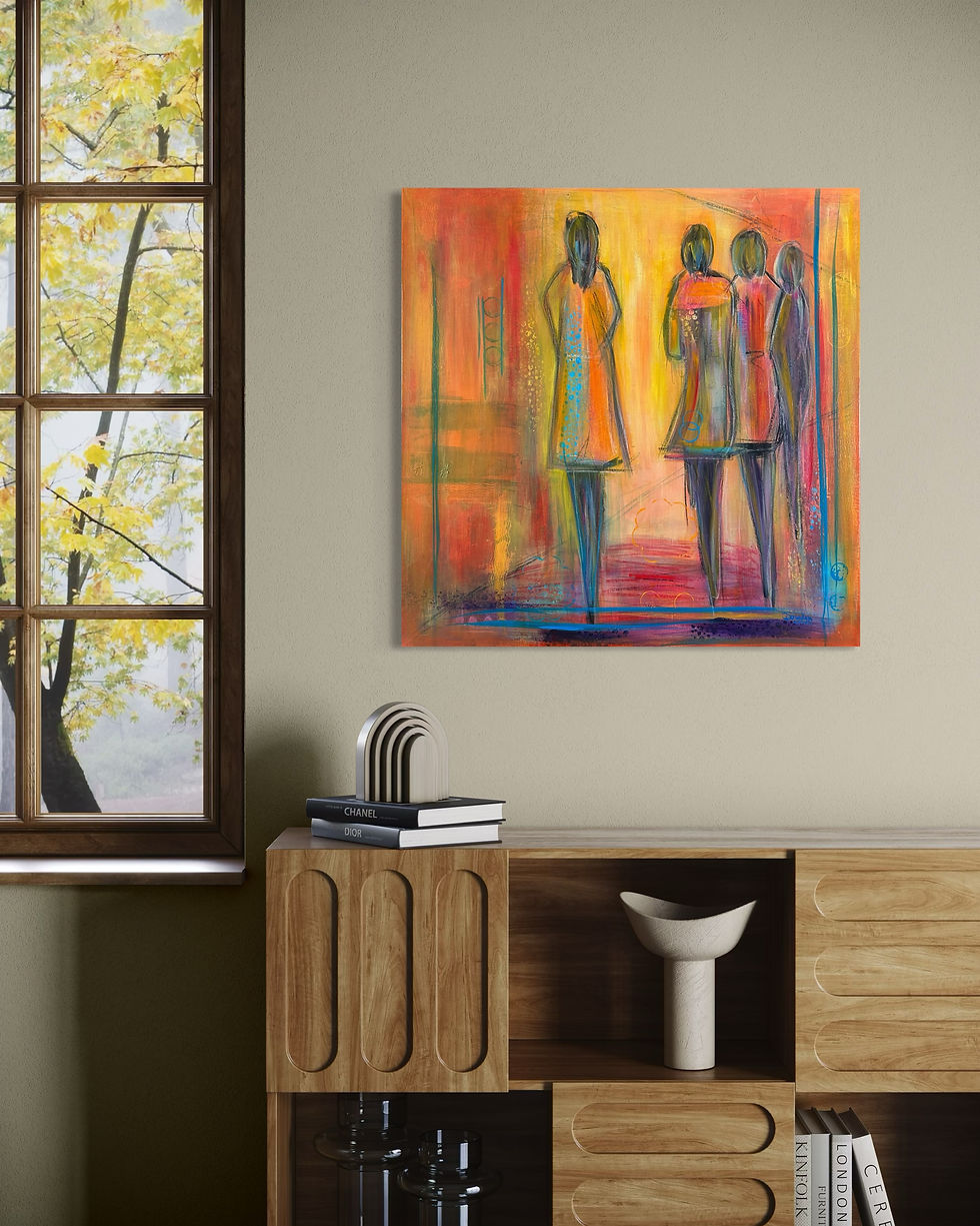 Miniaturbild: BEST FRIENDS 11 | Moderne Kunst über Freundschaft mit stilisierten Silhouetten und harmonischen Erdfarben