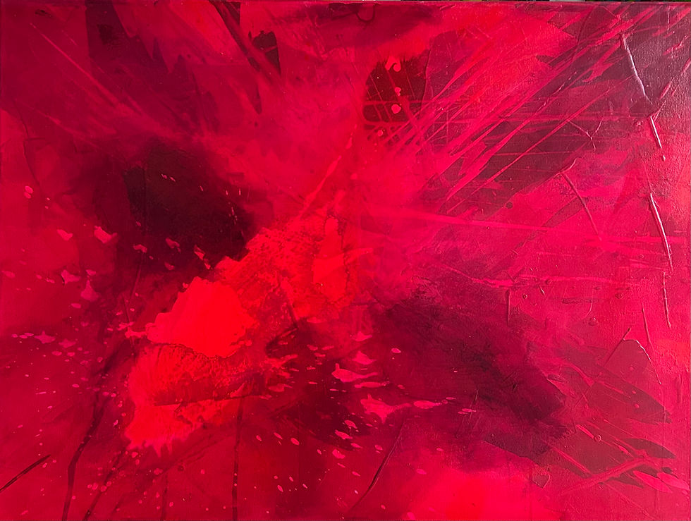 Miniaturbild: EXPOSION DER LEIDENSCHAFT 1  | Abstraktes Acrylgemälde in kräftigem Rot, mit dynamischen Pinselspuren, Farbtexturen, Spritzer