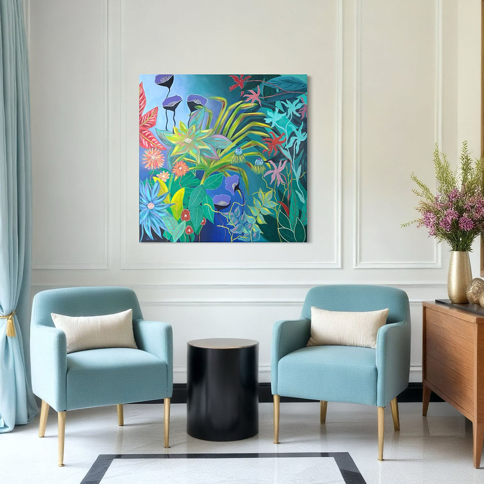 Miniaturbild: Im wachsenden Gefüge 11 | Abstraktes florales Acrylbild mit blauen und Türkisen Tönen