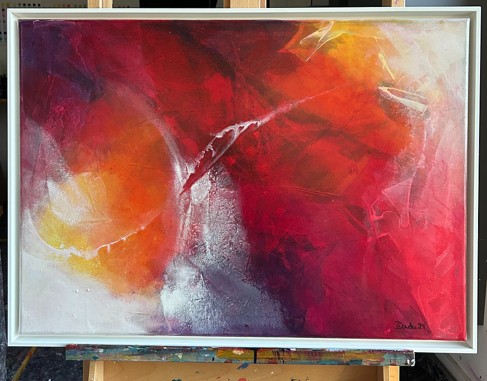 KOSMISCHE STRÖMUNG 2 | Abstraktes Acrylgemälde mit Rottönen, Rosa, Violett und schönen Lichtakzenten