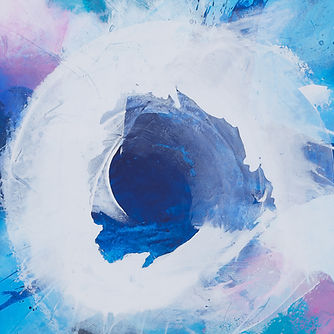 Limitierter Giclée-Druck „Die Kraft der Stille – Ruhender Mittelpunkt“ mit einem tiefblauen Zentrum und kreisförmigen Farbflächen in Weiß, Türkis und Rosa