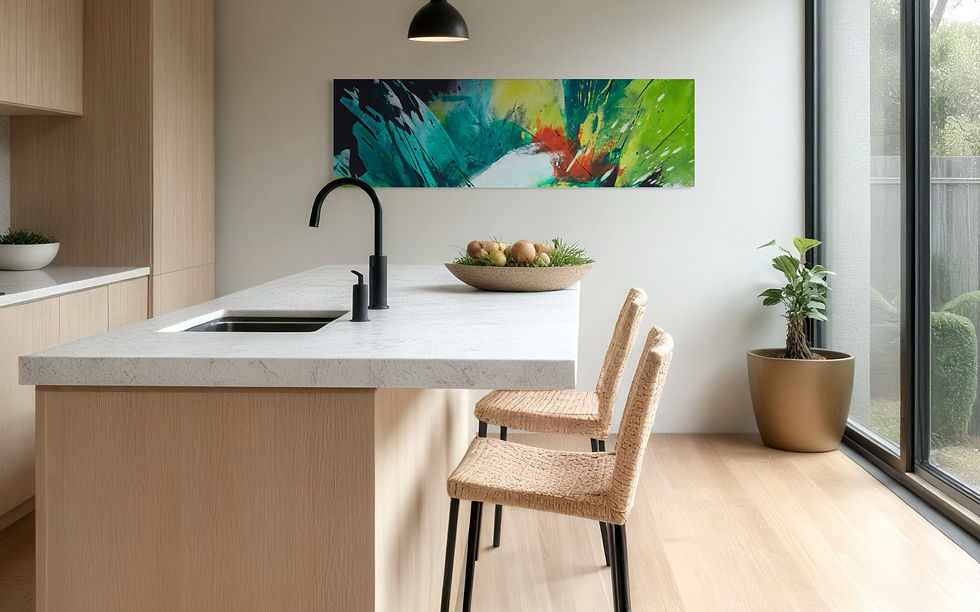 Energie im Fluss als Kunstprint in einem Küchenbereich