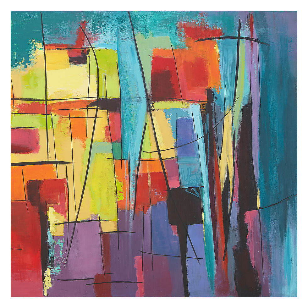 Die leuchtende Stadt I – farbintensiver abstrakter Giclée-Druck mit geometrischen Formen