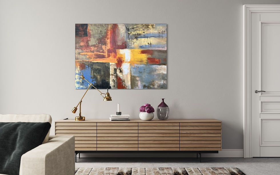 Miniaturbild: JUNCTION 12 | Einzigartiges Acrylgemälde mit Kreuzungskomposition und Used-Look-Schattenfugenrahmen