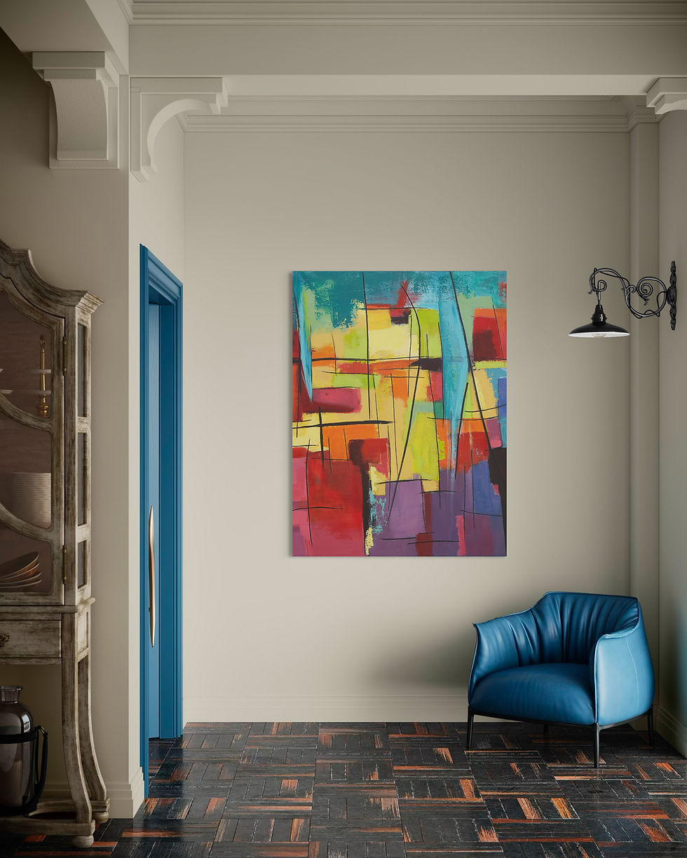 Die leuchtende Stadt III als Kunstprint im Flurbereich
