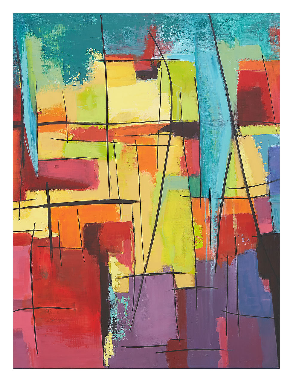 Die leuchtende Stadt III – farbintensiver abstrakter Giclée-Druck mit geometrischen Formen