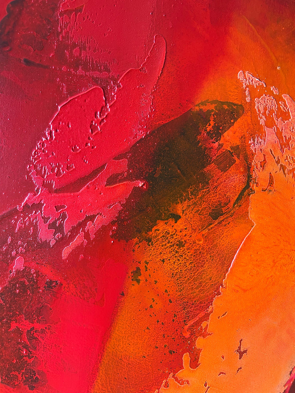 Miniaturbild: Kraft der Liebe – Detail mit roten, korallenfarbenen und dunklen Überlagerungen