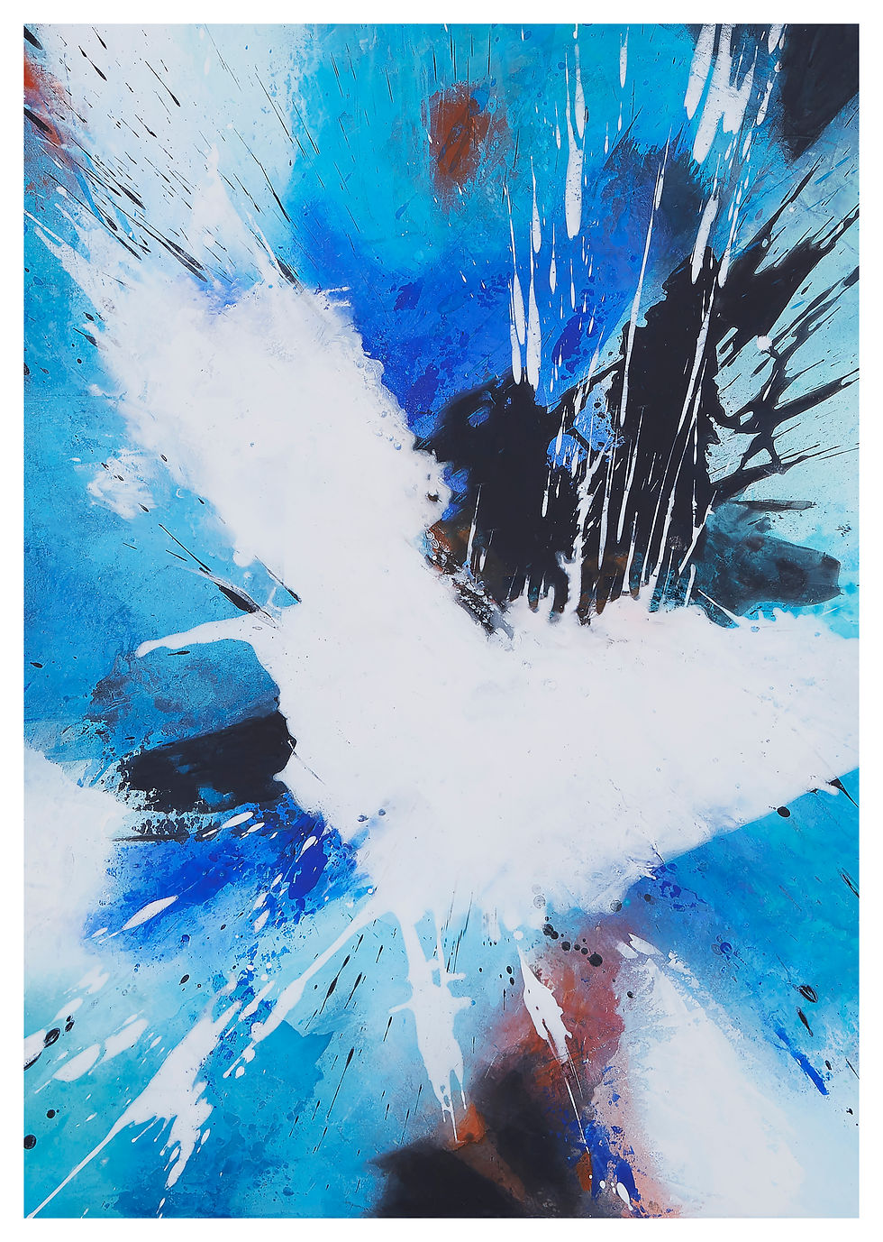 Explosion der Ruhe – farbintensiver abstrakter Giclée-Druck in blauen und türkisen Tönen