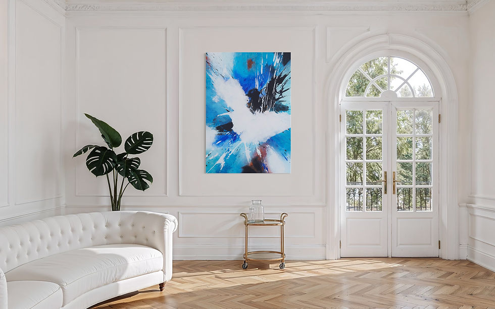 Explosion der Ruhe als Kunstprint in einem hellen Wohnraum