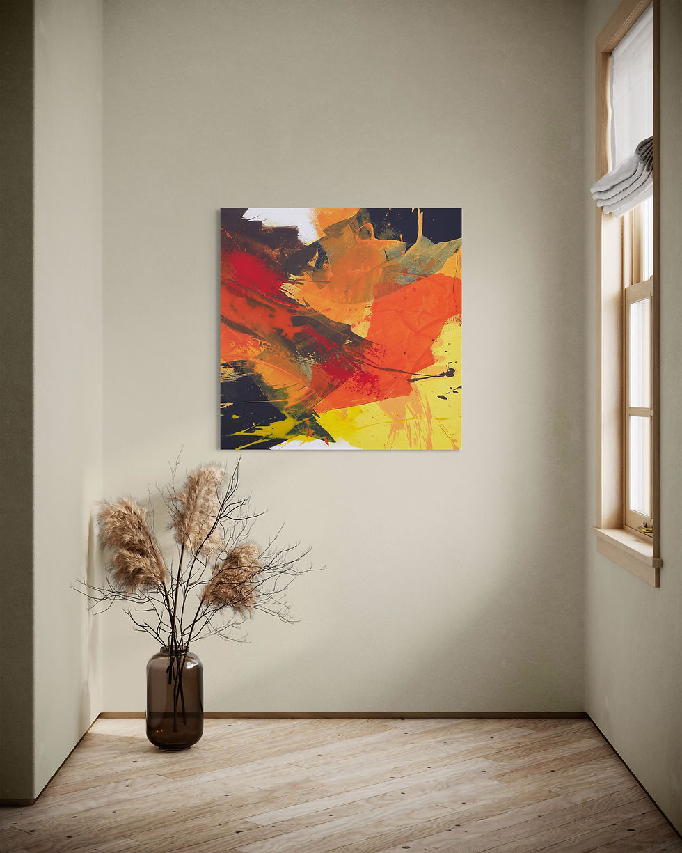 Feuer der Lebensfreude II als Kunstprint in einem Flur