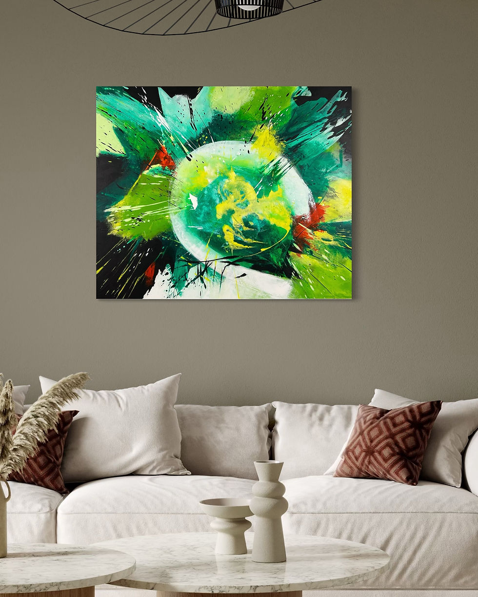 Miniaturbild: ENERGIE IM FLUSS 9 | Acrylbild mit organischer Bewegung, kraftvollen Spritzern und zentrierter Ringform