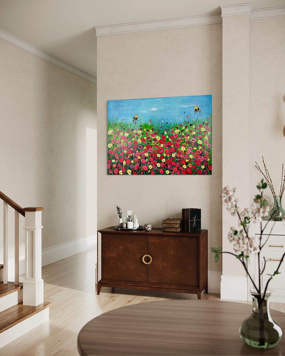 Miniaturbild: BIENE MAJA UND WILLI MACHEN EINEN AUSFLUG 11 Farbenfrohe Blumenwiese mit zwei Bienen u Farben in Rot, Gelb, Pink, Grün, Blau