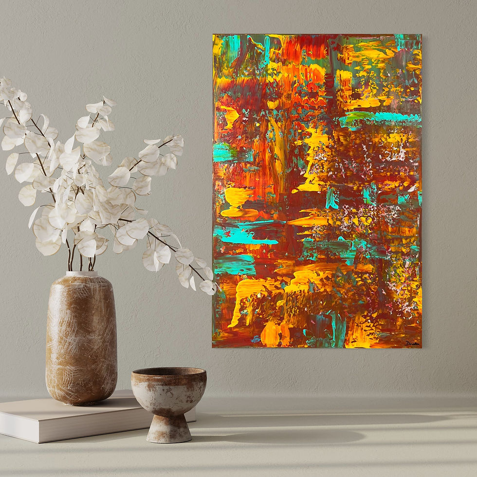 WÜSTENBILD 1 Handgemaltes Acrylgemälde in Orange, Gelb, Türkis und Rot mit strukturierten Farbschichten