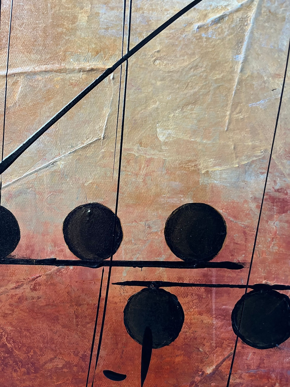 Miniaturbild: STERNENSCHNUPPE 3 Abstraktes Acrylgemälde in Gold, Kupfer und Silber mit dynamischen weißen Linien und geometrischen Kreisen