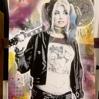 painting of harley quinn with dolly parton's face