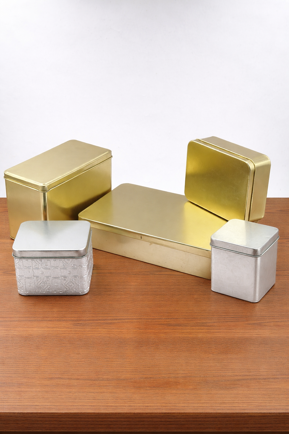 Gold finish packaging tin cans and containers for luxury branding