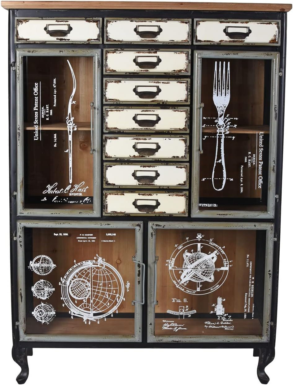 Hoher Küchenschrank mit 9 SChubladen & 4 Türen aus Holz & Metall