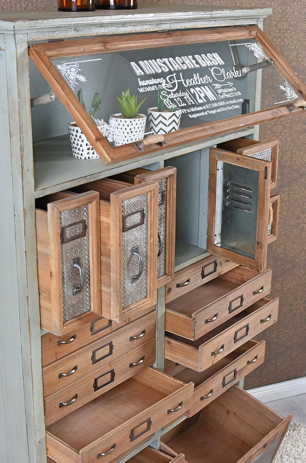 Vintage Schrank mit 19 Schubladen aus Holz & Metall