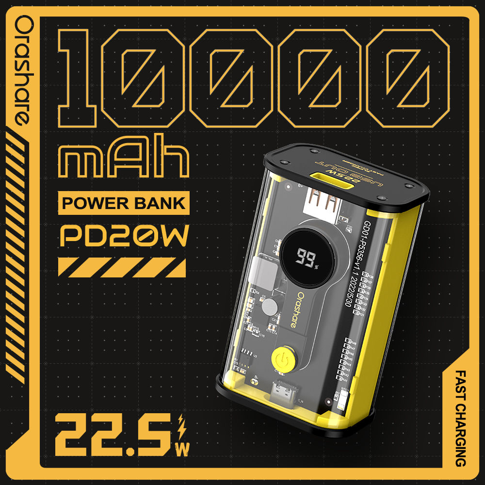 Orashare OT10 Powerbank 10000mAh Transparent Mini PD20W Super Fast Charge (USB a