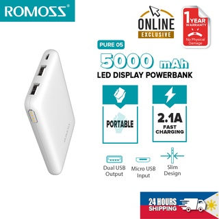 Romoss Pure 05 5000 mAh Mini Power bank 2.1A Portable Charging Bank