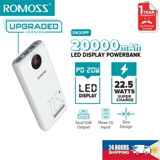 Romoss SW20PF 20000mAh Power Bank 22.5W Super Fast Charge 20WPD Two-way Smart Di