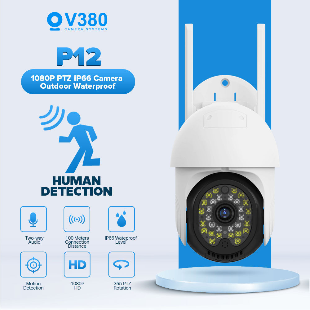 V380 P12 CCTV Camera 2MP Wireless Outdoor Waterproof PTZ Design Digital Zoom Ou