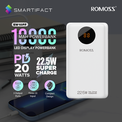 Romoss SW10PF 10000mAh Powerbank 22.5W PD 3 input and 3 output Fast