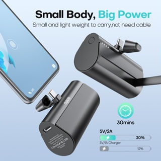 Thumbnail: Rapoo NC05 5000mAh Type C and Lightning Mini Portable Powerbank with Buil in Cab