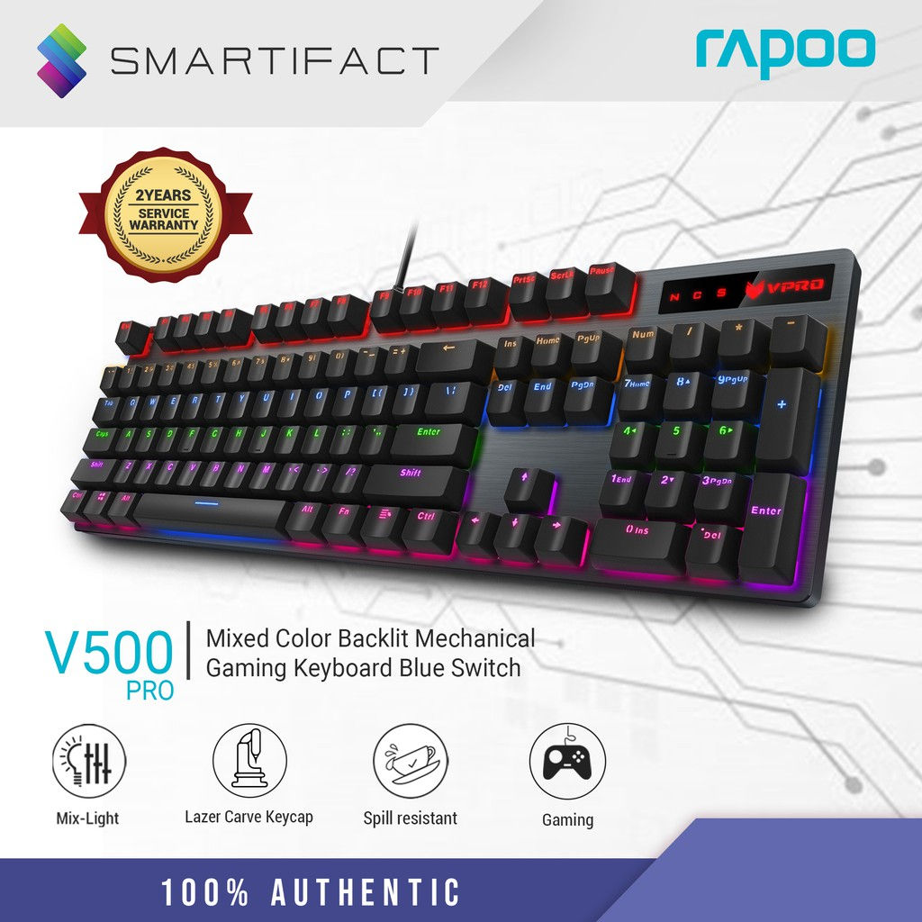 Rapoo V500 Pro/SE Mixed Color Backlit Mechanical Gaming Keyboard Blue Switch