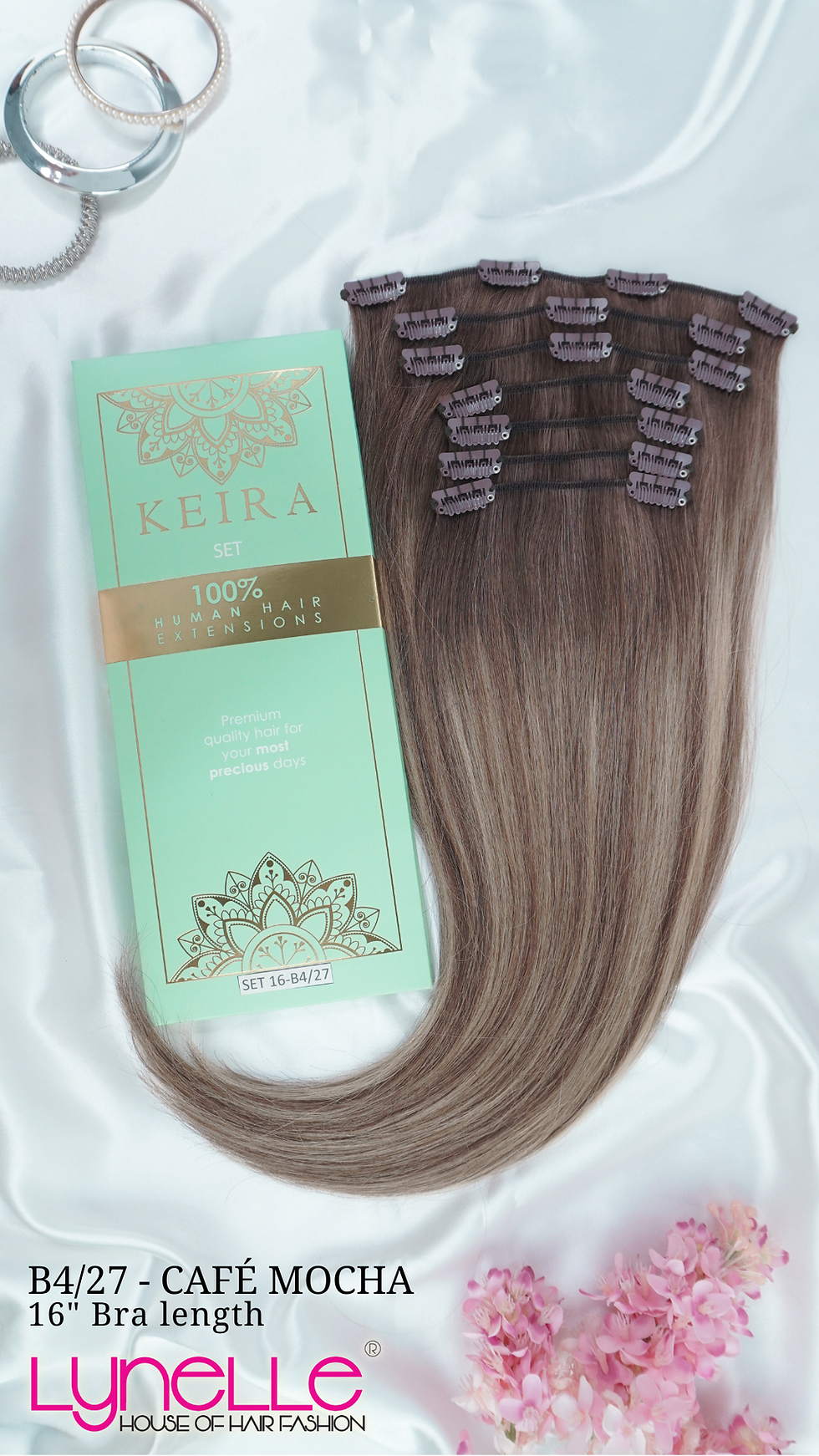 Thumbnail: NEW! KEIRA 100% Human Hair Extensions – CAFÉ MOCHA 16" full head set