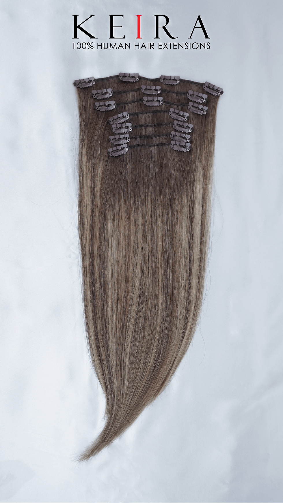 Thumbnail: NEW! KEIRA 100% Human Hair Extensions – CAFÉ MOCHA 16" full head set