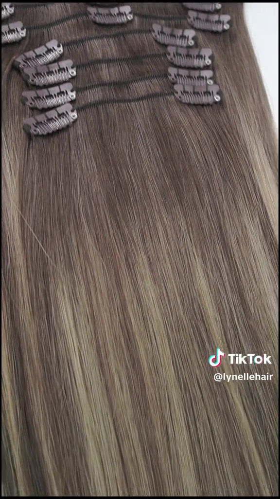 Thumbnail: NEW! KEIRA 100% Human Hair Extensions – CAFÉ MOCHA 16" full head set