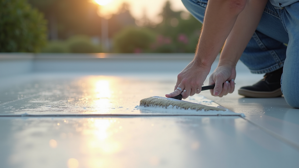 Close-up view of a professional applying liquid membrane on a terrace