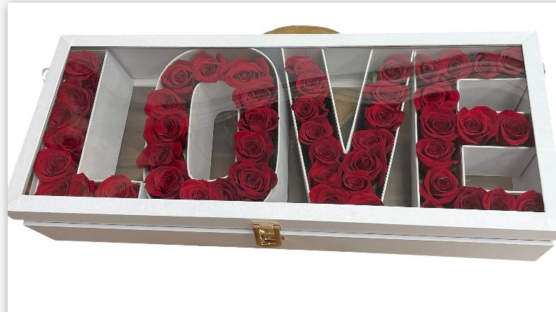 LOVE word in flowers, flower box, valentine's day love gift